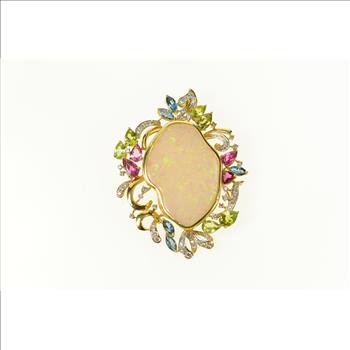 18K Opal Peridot Topaz Tourmaline Diamond Statement Yellow Gold Pendant