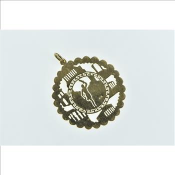 18K Ornate Greek Olympic Torch Medallion Yellow Gold Charm/Pendant