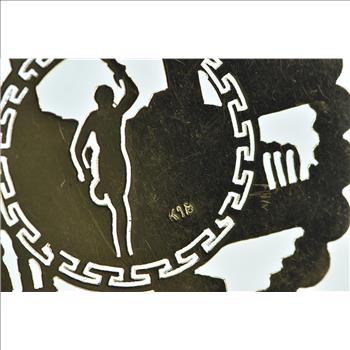 18K Ornate Greek Olympic Torch Medallion Yellow Gold Charm/Pendant