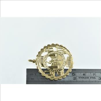 18K Ornate Greek Olympic Torch Medallion Yellow Gold Charm/Pendant
