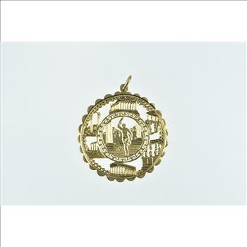 18K Ornate Greek Olympic Torch Medallion Yellow Gold Charm/Pendant