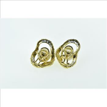 18K Ornate Pearl Diamond Loop French Chip White Gold Earrings