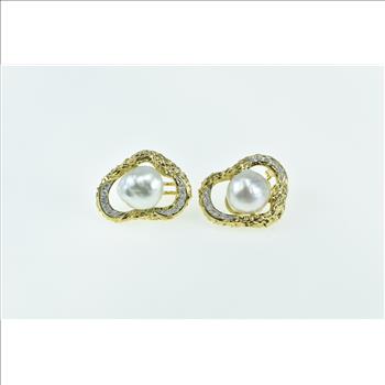 18K Ornate Pearl Diamond Loop French Chip White Gold Earrings