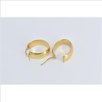 18K Oval 22.4mm Wide Squared Puffy Hoop Yellow Gold Earrings