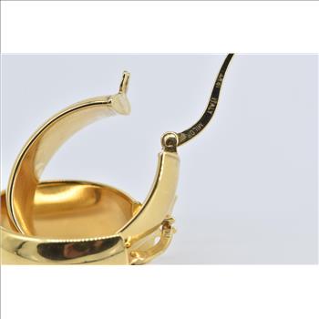 18K Oval 22.4mm Wide Squared Puffy Hoop Yellow Gold Earrings