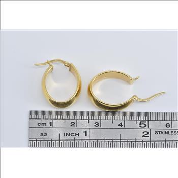 18K Oval 22.4mm Wide Squared Puffy Hoop Yellow Gold Earrings