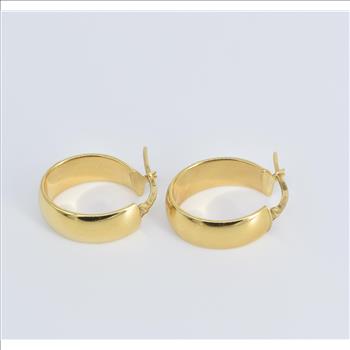 18K Oval 22.4mm Wide Squared Puffy Hoop Yellow Gold Earrings