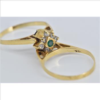 18K Oval Amethyst CZ Reversible Emerald Yellow Gold Ring, Size 6.75