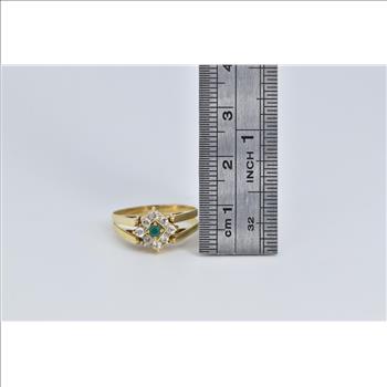18K Oval Amethyst CZ Reversible Emerald Yellow Gold Ring, Size 6.75