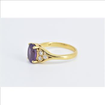 18K Oval Amethyst Diamond Cluster Engagement Yellow Gold Ring, Size 6