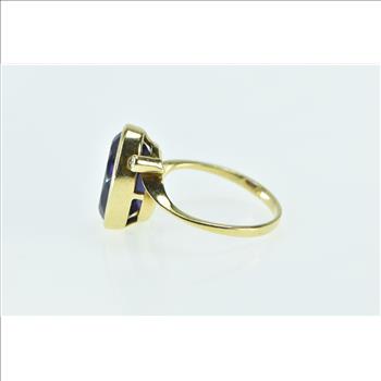 18K Oval Amethyst Diamond Freeform Statement Yellow Gold Ring, Size 8.5