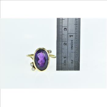 18K Oval Amethyst Diamond Freeform Statement Yellow Gold Ring, Size 8.5
