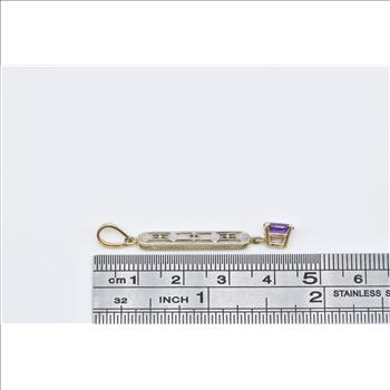 18K Oval Amethyst Ornate Art Deco Filigree Drop Yellow Gold Pendant