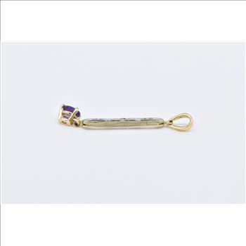 18K Oval Amethyst Ornate Art Deco Filigree Drop Yellow Gold Pendant