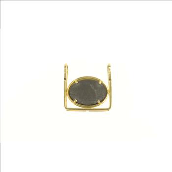 18K Oval Ammolite Squared Artisanal Handmade Yellow Gold Pendant