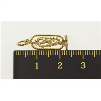 18K Oval Ancient Egyptian Hieroglyphics Yellow Gold Charm/Pendant