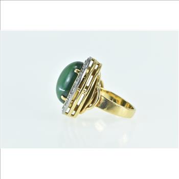 18K Oval Aventurine Halo 0.46 Ctw Diamond Yellow Gold Ring, Size 6.5