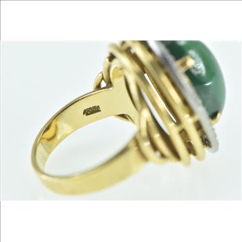 18K Oval Aventurine Halo 0.46 Ctw Diamond Yellow Gold Ring, Size 6.5