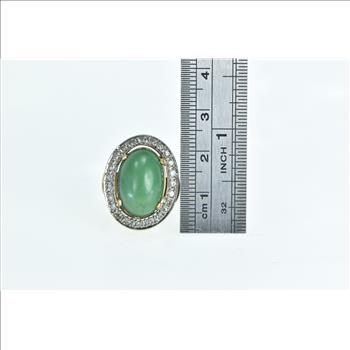 18K Oval Aventurine Halo 0.46 Ctw Diamond Yellow Gold Ring, Size 6.5
