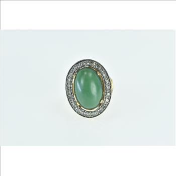 18K Oval Aventurine Halo 0.46 Ctw Diamond Yellow Gold Ring, Size 6.5
