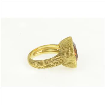 18K Oval Citrine Diamond Halo Elaborate Textured Yellow Gold Ring, Size 5.75