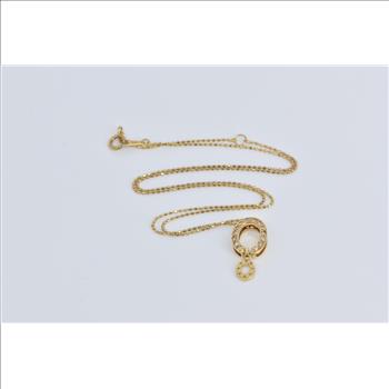18K Oval Diamond Reversible Convertible Chain Yellow Gold Necklace 15.75