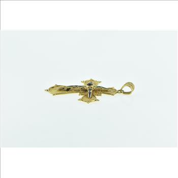 18K Oval Garnet Enamel Filigree Cross Christian Yellow Gold Pendant