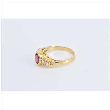 18K Oval Natural Ruby Diamond Engagement Yellow Gold Ring, Size 4.5