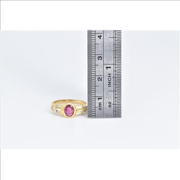 18K Oval Natural Ruby Diamond Engagement Yellow Gold Ring, Size 4.5