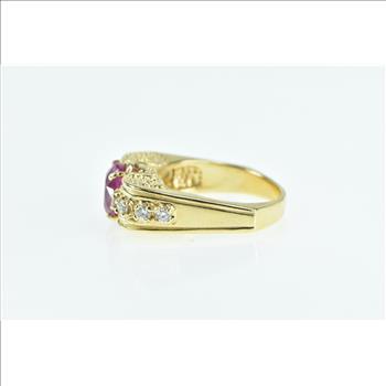 18K Oval Pink Sapphire Diamond Swirl Statement Yellow Gold Ring, Size 7.75
