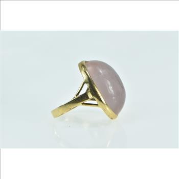 18K Oval Rose Quartz Cabochon Statement Yellow Gold Ring, Size 8.75
