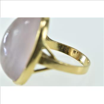 18K Oval Rose Quartz Cabochon Statement Yellow Gold Ring, Size 8.75