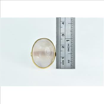 18K Oval Rose Quartz Cabochon Statement Yellow Gold Ring, Size 8.75