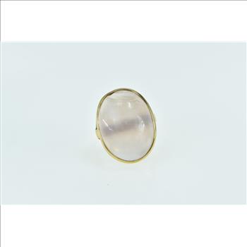 18K Oval Rose Quartz Cabochon Statement Yellow Gold Ring, Size 8.75