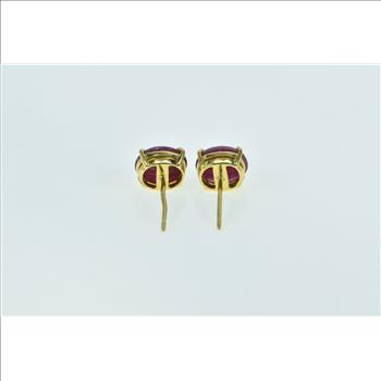 18K Oval Ruby Cabochon Vintage Stud Yellow Gold Earrings