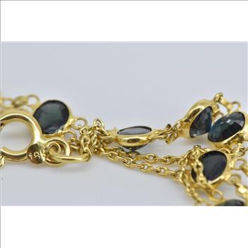 18K Oval Sapphire Vintage Layered Chain Statement Yellow Gold Bracelet 7