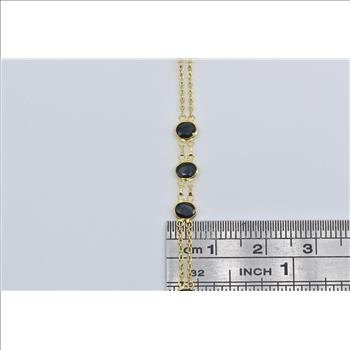 18K Oval Sapphire Vintage Layered Chain Statement Yellow Gold Bracelet 7