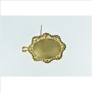 18K Painted Lady Gem Haired Ornate Filigree Yellow Gold Pin/Brooch
