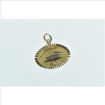 18K Parthenon Ancient Greek Temple Engraved Yellow Gold Charm/Pendant