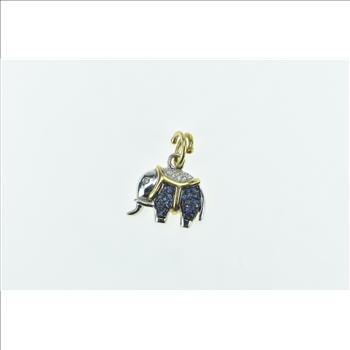18K Pave Sapphire Diamond Two Tone Elephant White Gold Pendant