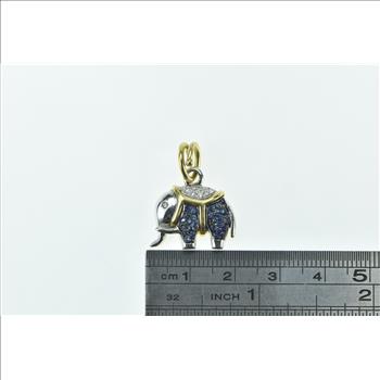 18K Pave Sapphire Diamond Two Tone Elephant White Gold Pendant
