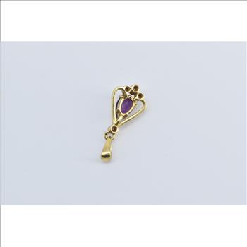 18K Pear Amethyst Diamond Vintage Statement Yellow Gold Pendant
