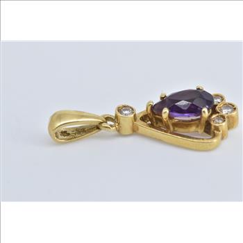 18K Pear Amethyst Diamond Vintage Statement Yellow Gold Pendant