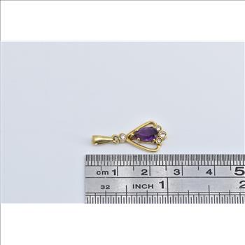 18K Pear Amethyst Diamond Vintage Statement Yellow Gold Pendant