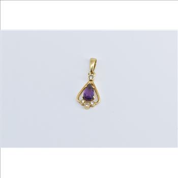 18K Pear Amethyst Diamond Vintage Statement Yellow Gold Pendant
