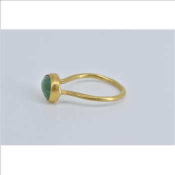 18K Pear Bezel Natural Emerald Cabochon Yellow Gold Ring, Size 7