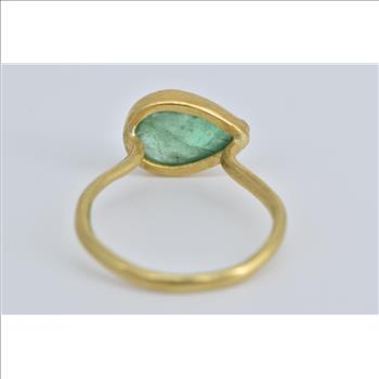18K Pear Bezel Natural Emerald Cabochon Yellow Gold Ring, Size 7