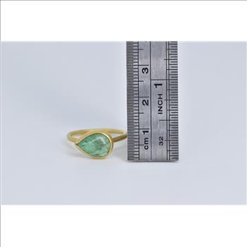 18K Pear Bezel Natural Emerald Cabochon Yellow Gold Ring, Size 7