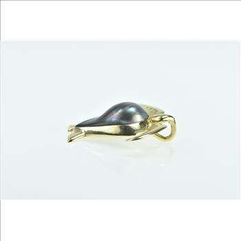 18K Pear Tahitian Pearl Vintage Sea Turtle Ocean Yellow Gold Pendant