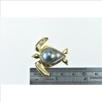 18K Pear Tahitian Pearl Vintage Sea Turtle Ocean Yellow Gold Pendant
